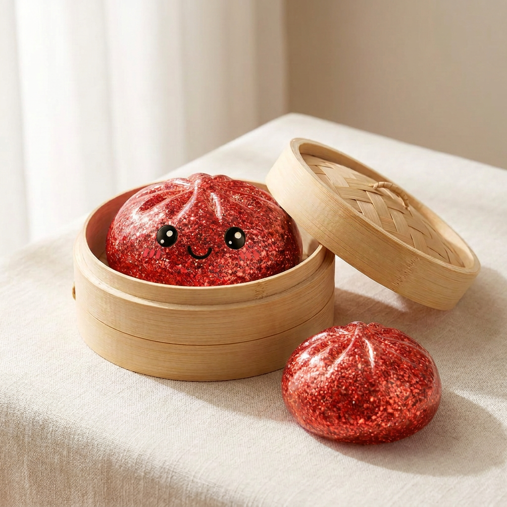 Glitter Dumpling Squishy Box, Red